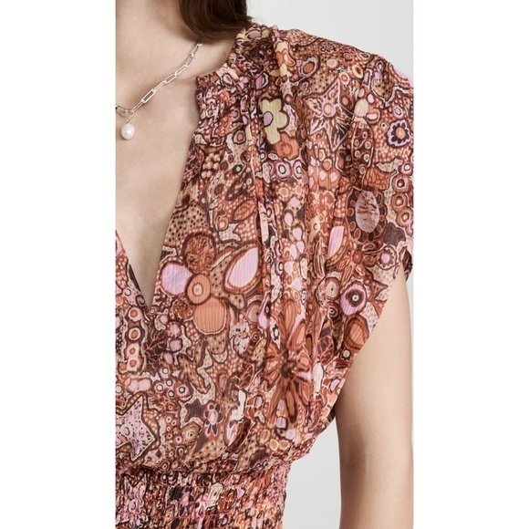 NWT A.L.C. Carly Smocked Print Silk Mini Dress in Sorbet Multi Sz. 10 - Picture 12 of 15